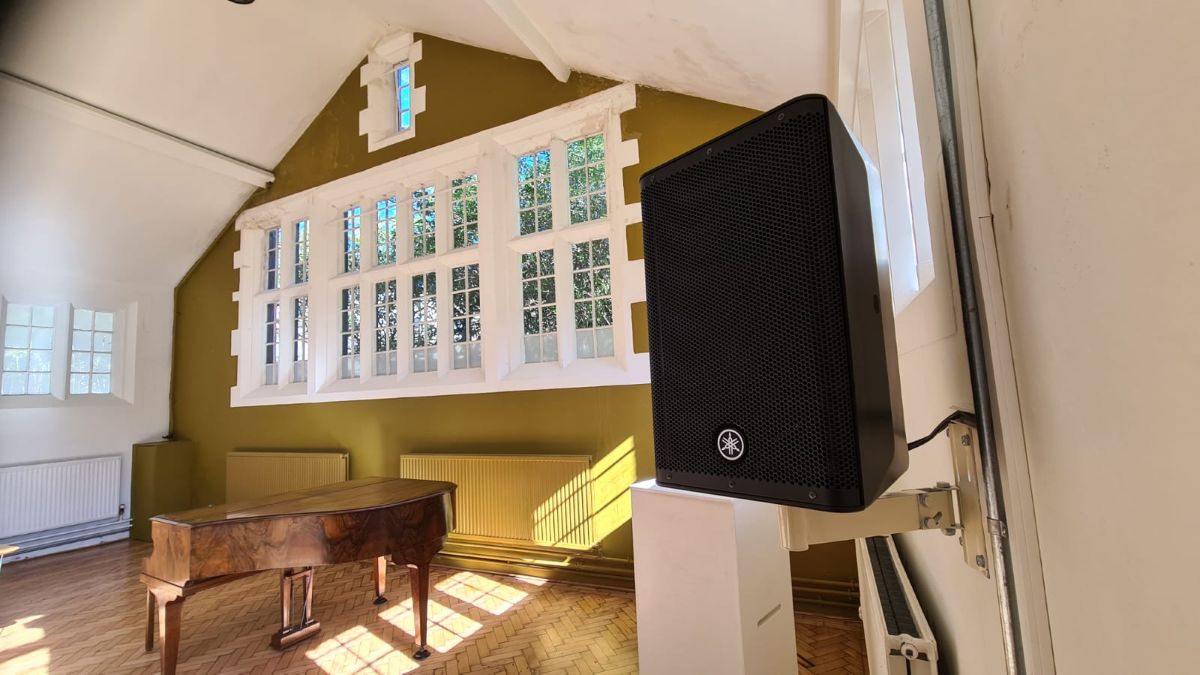 Wall-mounted PA loudspeaker &mdash; Lancashire worship-space PA and induction-loop upgrade